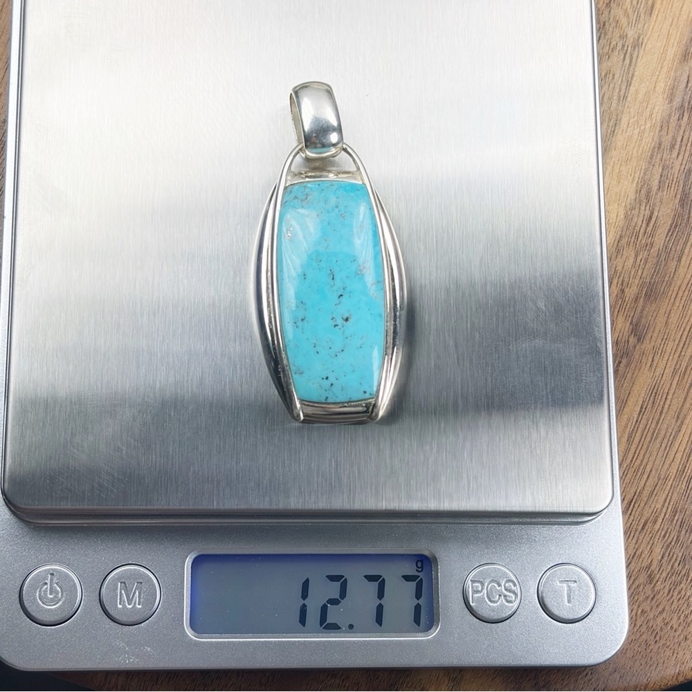 Chunky Large Vintage Southwest Boho Sterling Silver 925 Turquoise Pendant - Picture 10 of 11